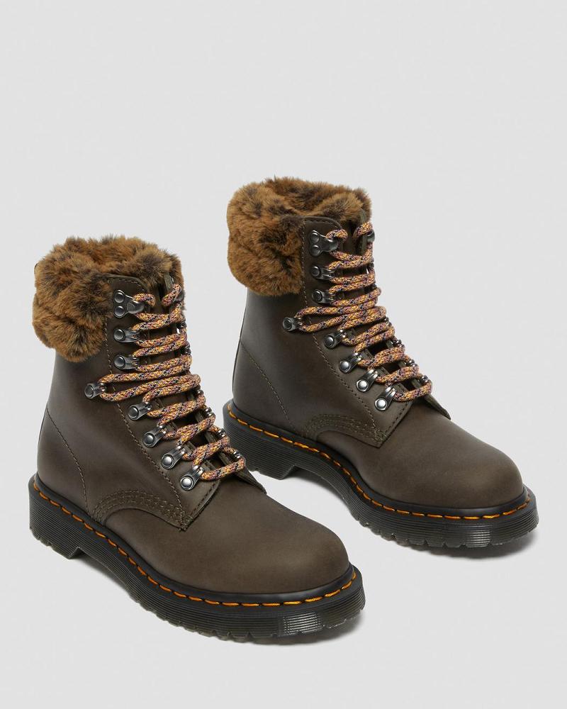 Dr Martens 1460 Serena Collar Faux Fur Forede Snørestøvletter Dame Grå | Norge 579YXF